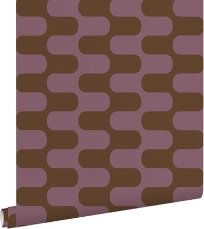 ESTAhome behang golvende lijnen bruin en donker paars - 50 x 900 cm - 132143