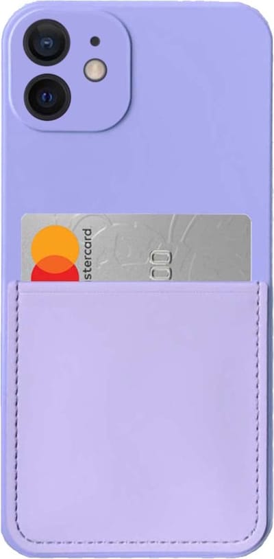 Smartphonica iPhone 12 siliconen hoesje met pashouder en zachte binnenkant - Paars geschikt voor iPhone 12