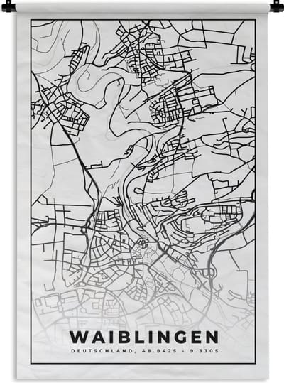 Wandkleed - Wanddoek - Plattegrond - Stadskaart - Waiblingen - Kaart - 120x180 cm - Wandtapijt