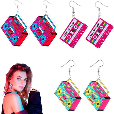 Retro acryl oorbellen voor dames in 80s en 90s stijl – set van 3 paar – felle kleuren – perfect voor muziekfestivals en feestjes – lichtgewicht en opvallend