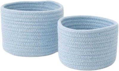 Handgeweven Opbergmand van Katoen, Gevlochten Opbergmand zonder Handvat, Organizer voor Woonkamer en Slaapkamer, Blauw, Groot formaat