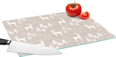 Glazen Snijplank - 39x28 - Patronen - Hert - Wit - Beige - Snijplanken Glas