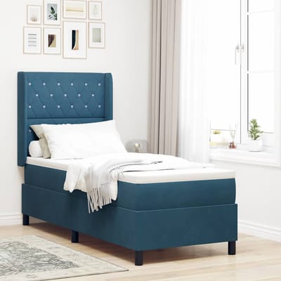 vidaXL - Boxspring - bed - met - matras - met - LED - Blauw - 80 - x - 200 - cm - Fluweel