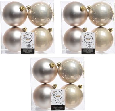 Decoris Kerstballen - 12x st - licht parel/champagne - 10 cm - kunststof - kerstversiering