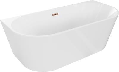 Mexen Oval vrijstaande tegen de muur geplaatste badkuip 140 x 75 , wit, overloop roségoud - 52671407500-60