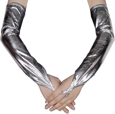 Elegante Metallic Vingerloze Lange Handschoenen voor Bruiloften, Avondfeesten en Cosplay Dansoutfits
