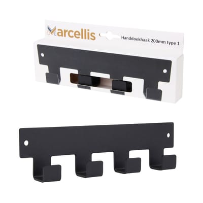 Marcellis - 1x Industriële handdoekhaak - handdoekhouder - ophanghaak - 4 haken - mat zwart - staal
