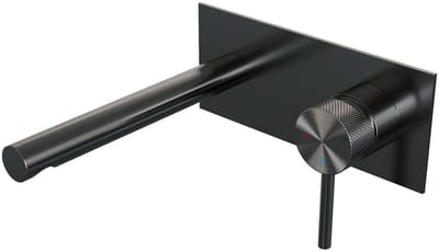 Brauer Gunmetal Carving Inbouw Wastafelmengkraan met Rechte Uitloop en Afdekplaat Model A1 Gunmetal Geborsteld PVD