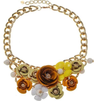 Behave - Statement Ketting - Bloemen – Goudkleurig – 47,5 cm + 6,5 cm Verlengketting – Breedte 7 cm – Uniek en Modieus Design