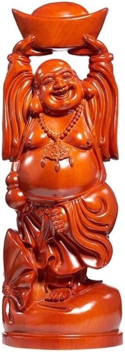 Boeddha Figuur - Houten Beeld - Woondecoratie - Traditioneel Symbool - 50cm Hoog - Houtkleur
