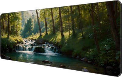 XXL muismat 80 x 30 cm met gestikte rand en bosmotief