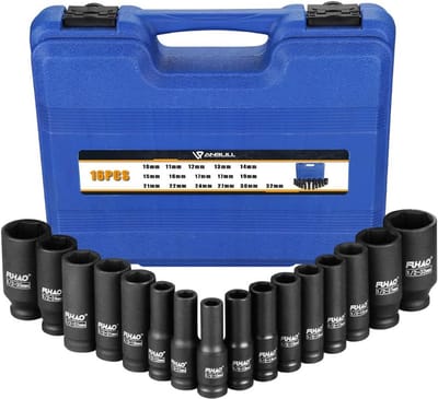 Diepe Impactdopset 1/2" - 16-delige Metrische Doppenset 10-32 mm - Cr-V Staal met Opbergkoffer