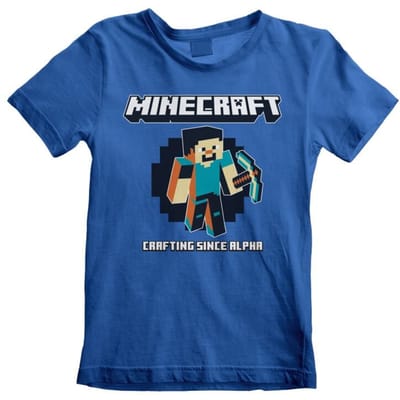 Minecraft - Gaming T-shirt - Crafting Since Alpha - 104 - voor Kinderen - blauw