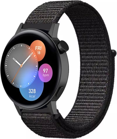 Nylon bandje geschikt voor Huawei GT 3 42mm / Huawei GT 3 Pro 43mm / Huawei GT 2 42mm - Zwart