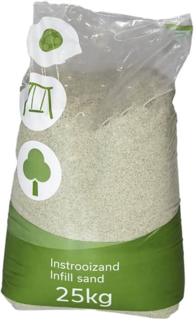Instrooizand Kunstgras - 25kg - kwartszand - Infillsand - korrelgrootte 0,315 tot 1.0mm - Per vier zakken