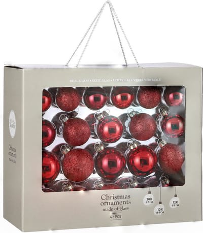 42x Glazen kerstballen rood 5-6-7 cm - Kerstboomversiering/kerstversiering kerstballen van glas
