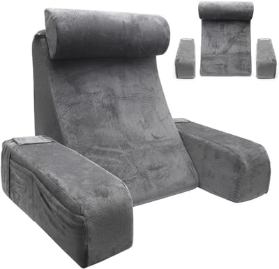 Leeskussen Volwassenen - Rugsteun Kussen - Comfortabel Lezen - Ergonomisch Ontwerp - 36x16x16 cm - Grijs