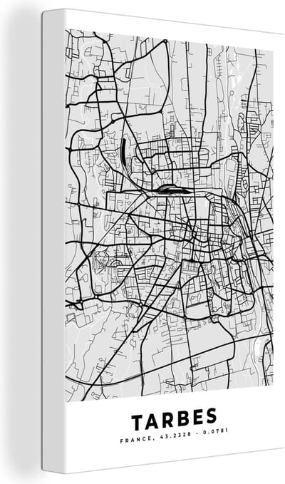 Canvas Schilderij Frankrijk - Plattegrond - Kaart - Tarbes - Stadskaart - 20x30 cm - Wanddecoratie