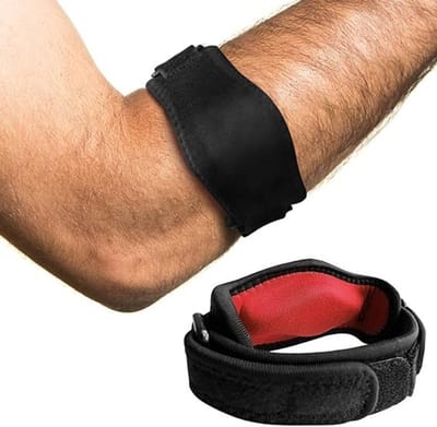 Elleboogbrace - Verstelbaar - Tennisarm brace - Zwart met rood - Ondersteunende band - Golfarm - Badminton - Powerlifting - Volleyball - Neopreen - Jonyx