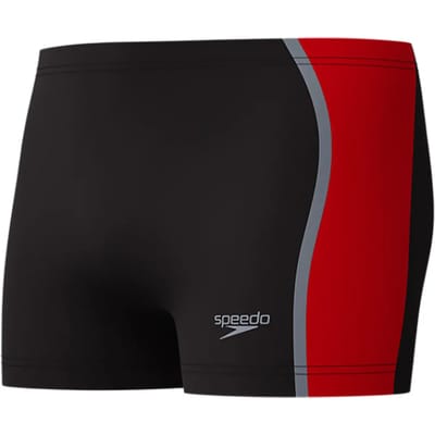 Speedo Solid Splice Aquashort Heren - Chloorbestendige Zwemboxer Heren - Kleurvaste Strakke Zwembroek Heren - Sportzwembroek Heren met Voering - Zwart/Rood - S