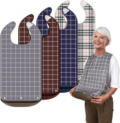 4 Stuks Waterdichte Volwassen Slab Met Afneembare Kruimelvanger - Kledingbeschermer Voor Eten - 72x35 Cm - Herbruikbaar