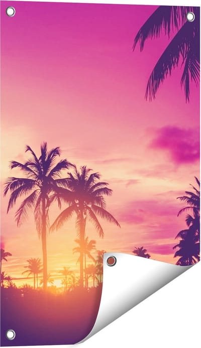 Gards Tuinposter Tropische Palmbomen met Zonsondergang - 40x60 cm - Tuindoek - Tuindecoratie - Wanddecoratie buiten - Tuinschilderij