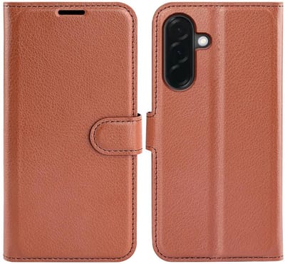 Hoesje geschikt voor Samsung Galaxy A37 - Phonesta Litchi Skin Book Wallet Case - Bruin