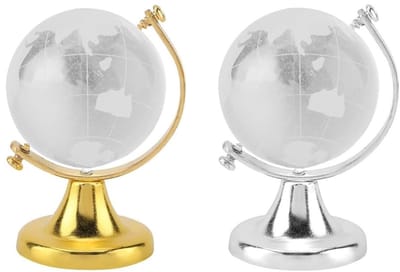 Dailygoods- Kristallen Bol 2,6 Inch Mini-wereldbol - Decoratie - Wereldkaart - Glazen Bol - Desktop Ornament - Elegante Standaard