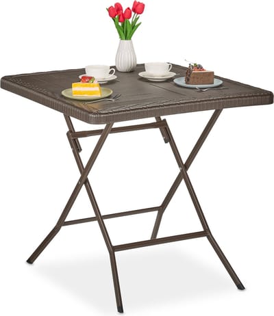 inklapbare tuintafel - houtlook - 74x78x78 cm - kunststof - staal - weerbestendig - bruin