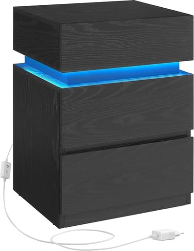 MAZAZU - Nachtkastje - LED verlichting - Zwart - 40x35x55