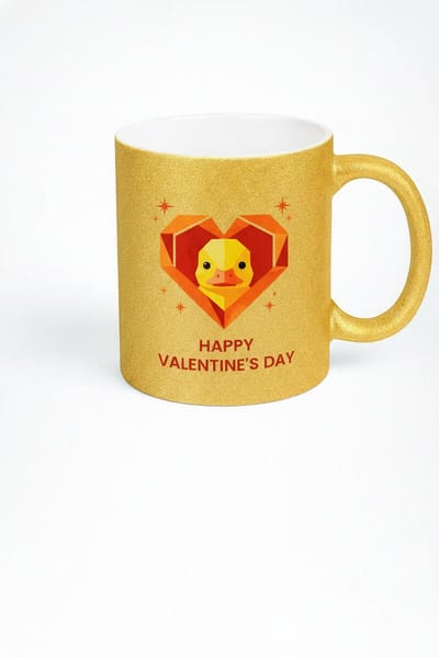 Gouden Glitter Valentijnsdag Mok met Lieve Eend in Hart | Origineel Liefdes Cadeau