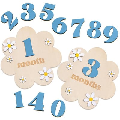 Houten Baby Maandelijkse Mijlpaalkaarten Bloemen Dubbelzijdig Nummer Maand Meisjes Jongens Pasgeboren Fotografie Requisieten Accessoires