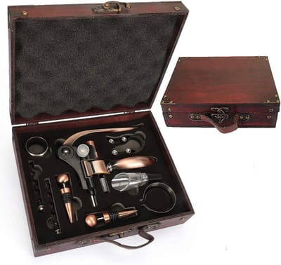 Luxe Kurkentrekker Set in Antieke Houten Kist - Compleet Wijnaccessoires Cadeau
