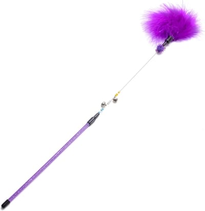 Nobleza Kattenspeelgoed - Kattenhengel met pluimveren en belletje - Kattenhengel met kralen - Katten speelhengel - Paars