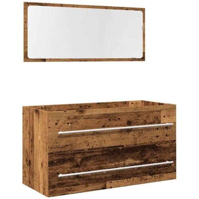 vidaXL - 2-delige - Badkamermeubelset - bewerkt - hout - oud - houtkleurig