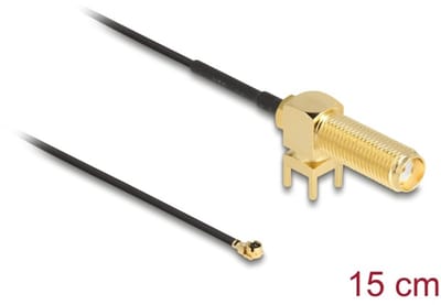 Delock Antenna Cable SMA 90° PCB jack bulkhead to I-PEX Inc., MHF® I plug 1.13 15 cm thread length 15 mm
