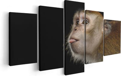 Artaza Canvas Schilderij Vijfluik Apenkop Met Zijn Tong Uit - Aap - 100x50 - Foto Op Canvas - Canvas Print