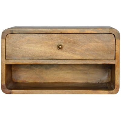 Curve Artisan Furniture zwevend nachtkastje, open vak, 1 lade, lichtbruin
