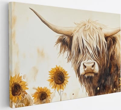 Saammp - Canvas Schilderij - Schotse Hooglander Koe - Abstract - Dieren - Natuur - 30x20 - Foto op canvas - Wanddecoratie - muurdecoratie Woonkamer - Slaapkamer decoratie - Canvas Print