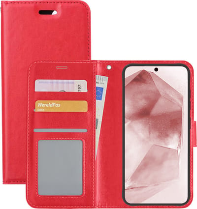 Hoesje - Met Pasjeshouder - Geschikt voor Samsung Galaxy A55 - Luxe Bookcase Portemonee - Flip Case - Kunstleer Book Case - Flipcase - Book Cover - Walletcase - Portemonneehoes - Rood