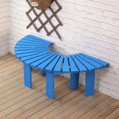 Houten Tuinbank - Boombank Terrasbank - Ontspannen in de tuin - Gebogen Ventilatorvormige Zitting - 120 cm Diameter - Blauw