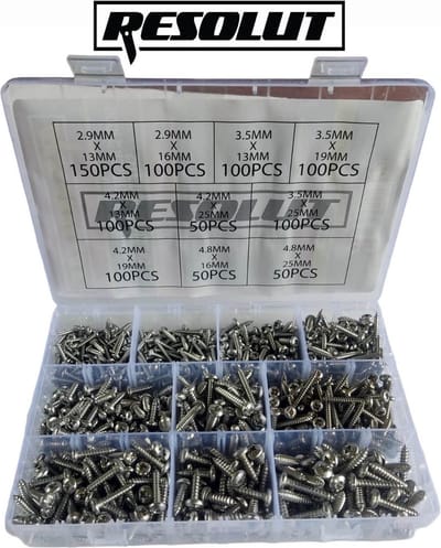 Assortiment zelftappende RVS Pozidriv schroeven 900-delig in assortimentsdoos