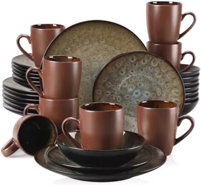 Montario Serviesset - 32 delig - 8 persoons - Bruin - Diepe borden - Ontbijtborden - Servies - Dinerborden - Bordenset - Keukenservies
