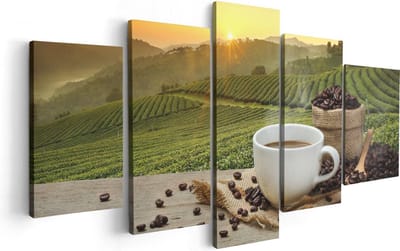 Artaza Canvas Schilderij Vijfluik Kopje Koffie Op Een Plantage Achtergrond - 100x50 - Foto Op Canvas - Canvas Print