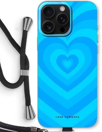 Case Company® - Hoesje met koord geschikt voor iPhone 16 Pro Max hoesje met Koord - Hart Blauw - Telefoonhoesje met Zwart Koord - Bescherming aan alle Kanten en Over de Schermrand