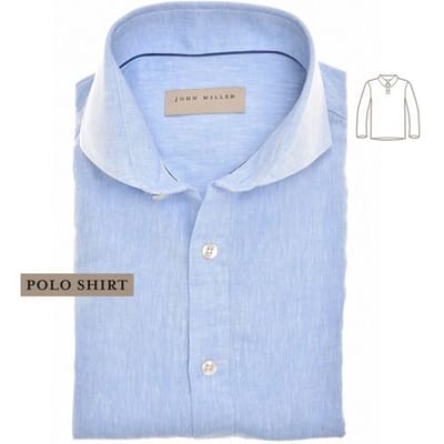 John Miller Polo Loose Fit Cutaway Collar Linnen Cotton Blend Licht Blauw / male