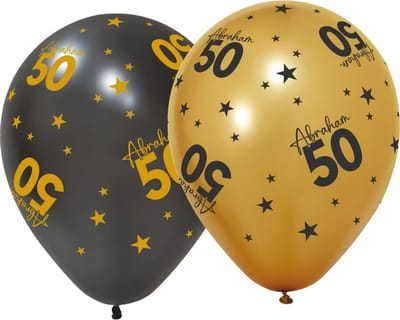 12 ballonnen 12" 3 met goud / 3 zwart - Abraham Golden Celebrations - Versiering Slinger Feestdecoratie Decoratie Verjaardag Jubileum Ballon Feest