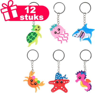 Henbrandt - 12 Stuks Mix Zeedieren / Sea Life Sleutelhangers - Traktatie uitdeelcadeautjes voor kinderen & peuters - Traktaties en kinderverjaardagen - Klein grabbelton speelgoed voor in traktatie uitdeelzakjes
