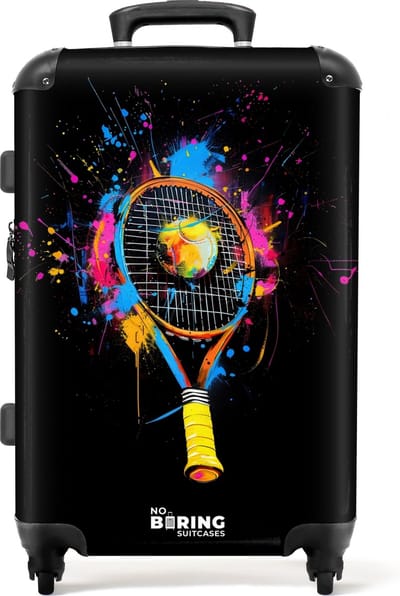 NoBoringSuitcases.com® - Koffer groot - Rolkoffer lichtgewicht - Kleurrijk tennis racket met bal - Reiskoffer met 4 wielen - Grote trolley XL - 20 kg bagage