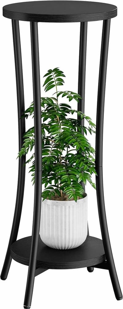 Sierra, 30 inch hoge plantenstandaard binnen, 2 niveaus houten hoek plantenstandaard, moderne plantenplank bloempot houder voor woonkamer terras balkon tuin, zwart TMJ074B